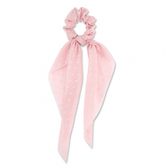 Stoff Haargummi-Scrunchie mit langem Band Dots Light peach pink