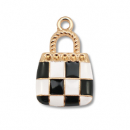 Anh&auml;nger Metall Enamel Handbag Gold-black-white