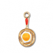 Anh&auml;nger Metall Enamel Pan with Egg Gold-white-yellow