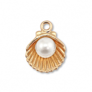 Anh&auml;nger Metall Enamel Shell with Pearl Gold-white