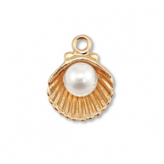 Anh&auml;nger Metall Enamel Shell with Pearl Gold-white
