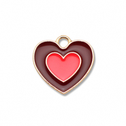 Anh&auml;nger Metall Enamel Heart Gold-brown-coral red