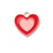 Anh&auml;nger Metall Enamel Heart Gold-red-peach pink
