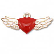 Anh&auml;nger Metall Enamel Heart with Wings Gold-red-white