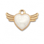 Anh&auml;nger Metall Enamel Heart with Wings Gold-white