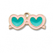 Anh&auml;nger Metall Enamel Sunglasses Heart Gold-turquoise blue-light pink