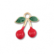 Anh&auml;nger Metall Enamel Cherries Gold-red-dark green