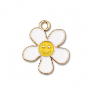 Anh&auml;nger Metall Enamel Flower with Smiley Gold-white-yellow