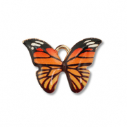 Anh&auml;nger Metall Enamel Butterfly Gold-orange-black