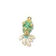 Eco-brass&reg; nachhaltiges Messing Anh&auml;nger Fish Gold-turquoise-white