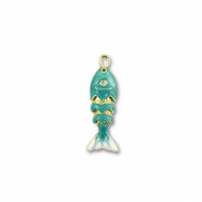 Eco-brass&reg; nachhaltiges Messing Anh&auml;nger Fish Gold-turquoise-white