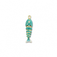 Eco-brass&reg; nachhaltiges Messing Anh&auml;nger Fish Gold-turquoise-white