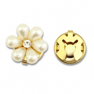 Eco-brass&reg; nachhaltiges Messing Knopfabdeckung Perlen Flower Gold-white-crystal