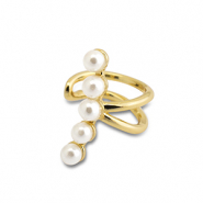Stainless Steel - Rostfrei Stahl Ohrringe Ear Cuff with Imitation Pearls Gold-white