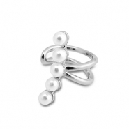 Stainless Steel - Rostfrei Stahl Ohrringe Ear Cuff with Imitation Pearls Silver-white