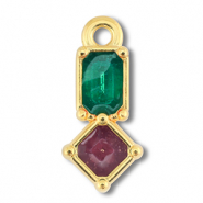 Anh&auml;nger Metall DQ Rectangle with Rhombus Gold (Nickelfrei)-purple-green