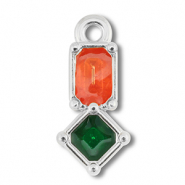 Anh&auml;nger Metall DQ Rectangle with Rhombus Antik silber (Nickelfrei)-dark pink-green