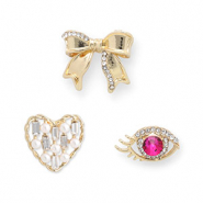 Anstecker Eye / Heart / Bow Gold-dark pink-white