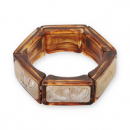 Armb&auml;nder aus Resin Hexagon Transparent amber brown-off white-beige