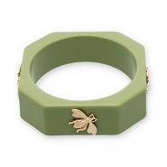 Armb&auml;nder Bangle aus Resin with Bee Olive green-gold