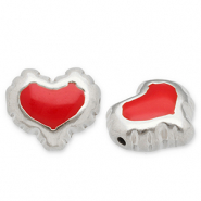 Perlen aus Stainless Steel - Rostfreiem Stahl Heart Silver-red