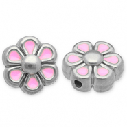 Perlen aus Stainless Steel - Rostfreiem Stahl Flower Silver-light pink-white