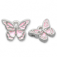 Anh&auml;nger aus Stainless Steel - Rostfreiem Stahl Butterfly Silver-light pink-white