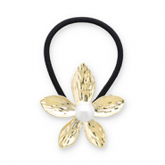 Haarschmuck Haargummi mit Metall Flower with Imitation Pearl Gold-black-white