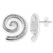 Stainless Steel - Rostfrei Stahl Ohrringe / Ohrstecker Spiral with Strass Silver-transparent