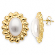 Stainless Steel - Rostfrei Stahl Ohrringe / Ohrstecker Oval Gold-white