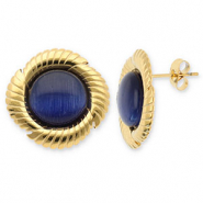 Stainless Steel - Rostfrei Stahl Ohrringe / Ohrstecker Round Twisted Gold-dark blue