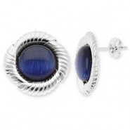 Stainless Steel - Rostfrei Stahl Ohrringe / Ohrstecker Round Twisted Silver-dark blue