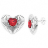 Stainless Steel - Rostfrei Stahl Ohrringe / Ohrstecker Heart Silver-red