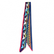 Bandana Schal with Horses Blue-red-yellow