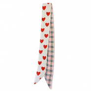 Bandana Schal with Heart/ Rhombus Pattern Peach pink-red-white