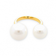 Stainless Steel - Rostfrei Stahl Ringe Pearls Gold-white