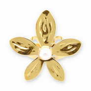 Stainless Steel - Rostfrei Stahl Ringe Flower with Pearl Gold-white