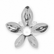Stainless Steel - Rostfrei Stahl Ringe Flower with Pearl Silver-white