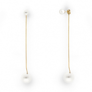 Stainless Steel - Rostfrei Stahl Ohrringe / Ohrstecker with Imitation Pearls Gold