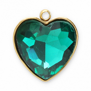 Anh&auml;nger aus Stainless Steel - Rostfreiem Stahl Facet Heart Gold-dark green