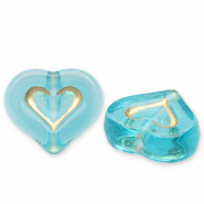 Perlen aus Acryl Heart Teal blue-gold