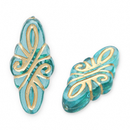 Perlen aus Acryl Rhombus Arabesque Teal blue-gold