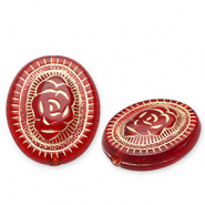 Perlen aus Acryl Oval with Flower Red-gold