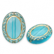 Perlen aus Acryl Oval Teal blue-gold