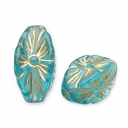 Perlen aus Acryl Oval Teal blue-gold