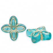 Perlen aus Acryl Flower Teal blue-gold