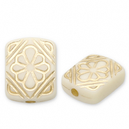Perlen aus Acryl Rectangle with Flower Off white-gold