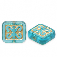 Perlen aus Acryl Rectangle Teal blue-gold