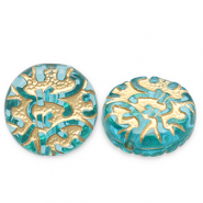 Perlen aus Acryl Disc Teal blue-gold