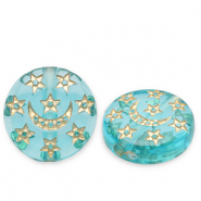 Perlen aus Acryl Disc with Moon and Stars Teal blue-gold
